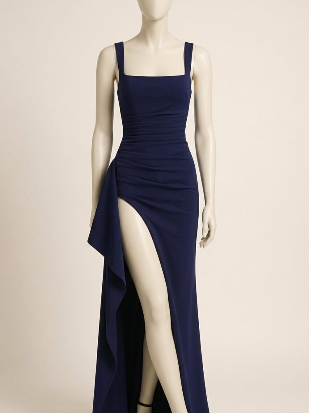 Hawthaw Navy Blue Pleated Ruched Bodycon Dress M Backless High Slit Evening